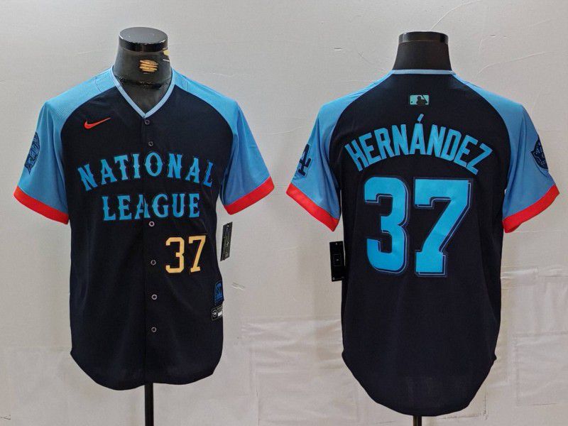 Men Los Angeles Dodgers 37 Hernandez Blue All star 2024 Nike MLB Jersey style 7264
